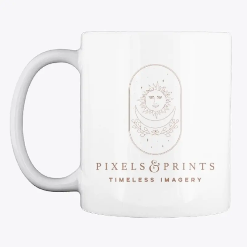 Pixels & Prints Gold Logo Coffee Mug